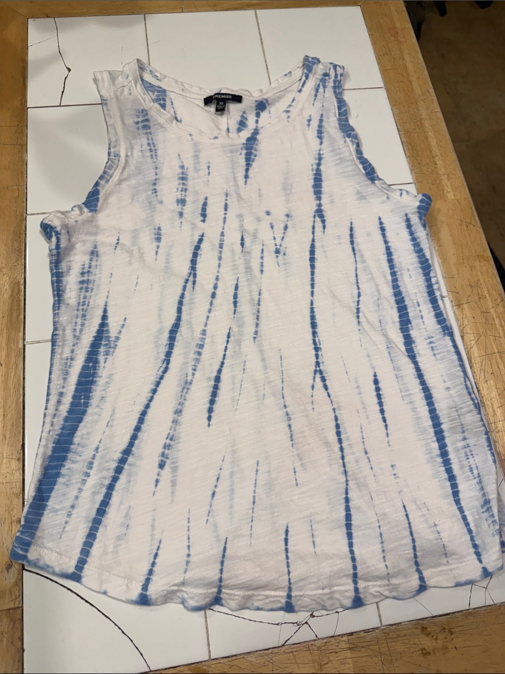 Premise White and Blue Tie-Dye Sleeveless Tank
